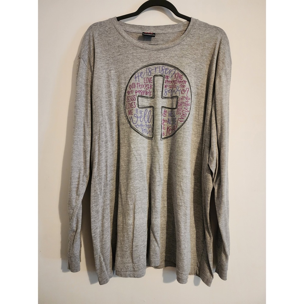 Love in Faith Heather Gray Long Sleeve Cross Graphic Tee Plus Size 3XL